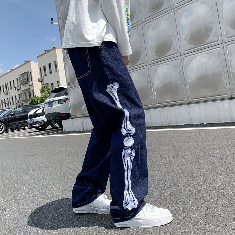 Straight Jean Pants Man Skeleton Embroidery Mopping Trousers Mens Streetwear Denim Pants Men's Clothing Jeans for Men Man Baggy 6 Straight Jean Pants Man Skeleton Embroidery Mopping Trousers Mens Streetwear Denim Pants Men's Clothing Jeans for Men Man Baggy 6