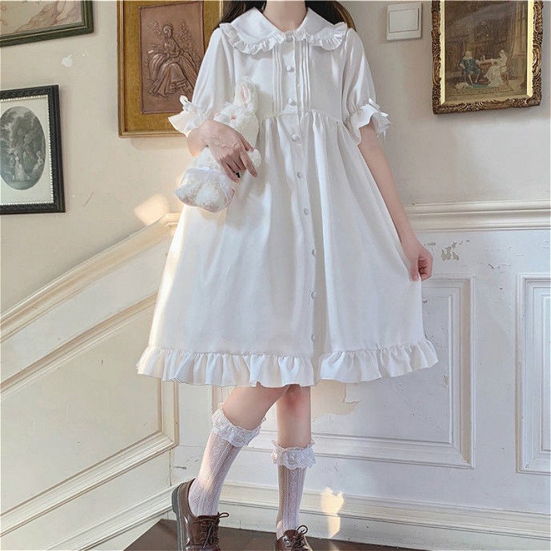 Dresses Women Japanese Style Sweetie Loose All-match Students Kawaii Comfortable Solid Trendy Knee-length Popular Lovely Summer 3 Dresses Women Japanese Style Sweetie Loose All-match Students Kawaii Comfortable Solid Trendy Knee-length Popular Lovely Summer 3