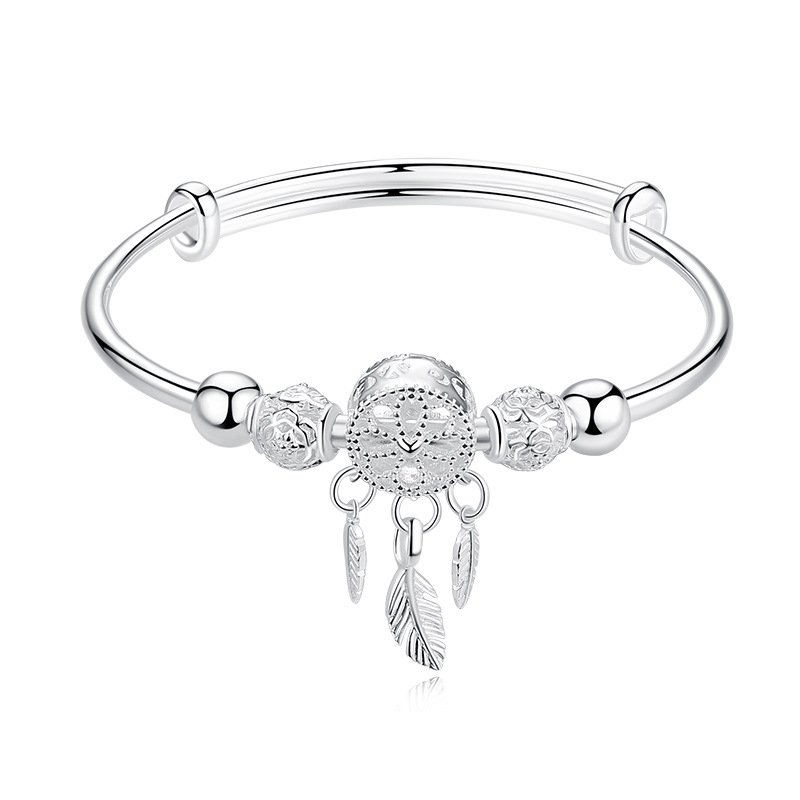 Adjustable 925 Sterling Silver Dreamcatcher Tassel Feather Round Bead Charm Bracelet &Bangle For Women Elegant Jewelry sl209 4 Adjustable 925 Sterling Silver Dreamcatcher Tassel Feather Round Bead Charm Bracelet &Bangle For Women Elegant Jewelry sl209 4