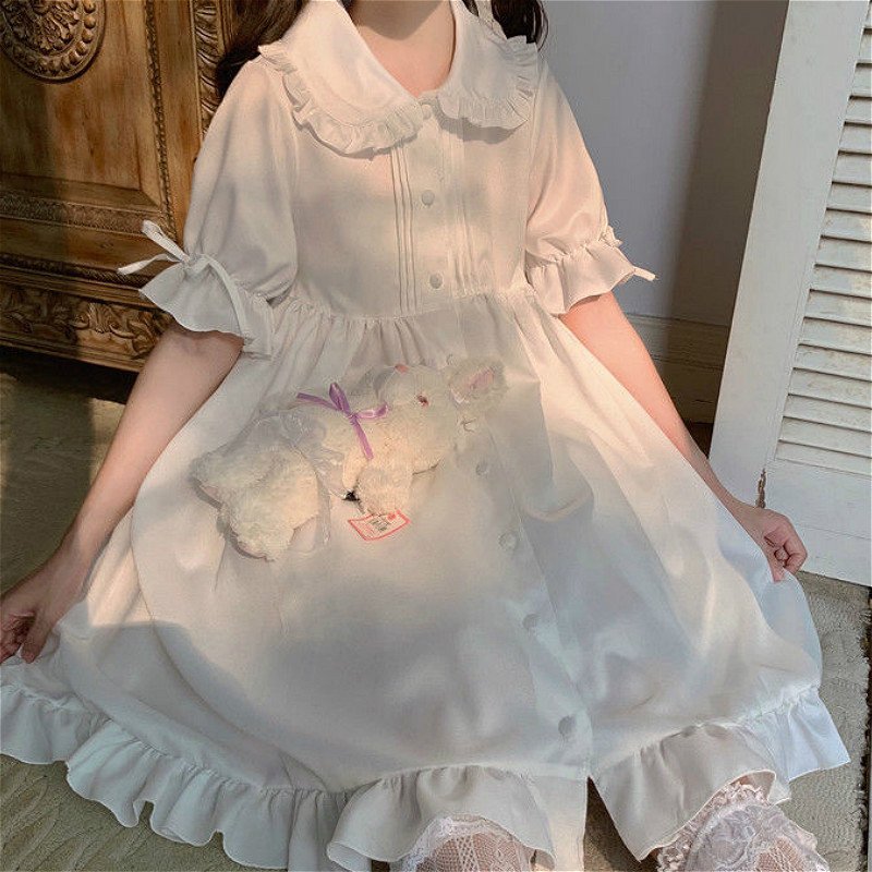 Dresses Women Japanese Style Sweetie Loose All-match Students Kawaii Comfortable Solid Trendy Knee-length Popular Lovely Summer 5 Dresses Women Japanese Style Sweetie Loose All-match Students Kawaii Comfortable Solid Trendy Knee-length Popular Lovely Summer 5