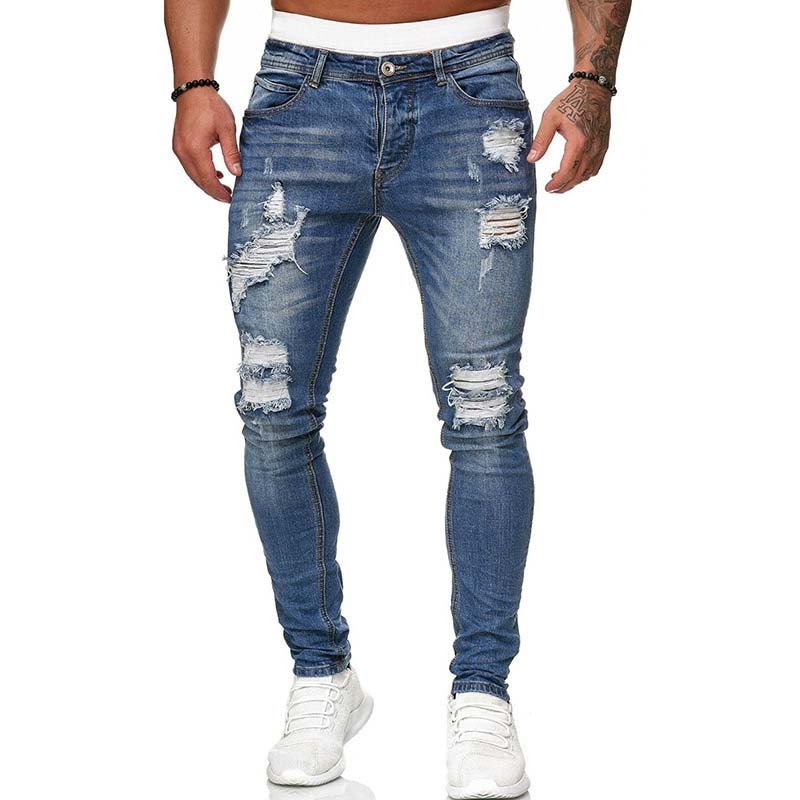 Mens Ripped Skinny Jeans Blue Slim Fit Hole Pencil Pants Casual Biker Trousers Streetwear 2021 High Quality Denim Man Clothing 3 Mens Ripped Skinny Jeans Blue Slim Fit Hole Pencil Pants Casual Biker Trousers Streetwear 2021 High Quality Denim Man Clothing 3